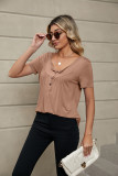Plain Buttoned Spit Collar Ruffles Top