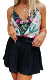 Black Drawstring Waist Flowy Pleated Shorts
