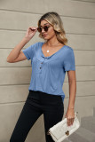 Plain Buttoned Spit Collar Ruffles Top
