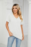 Plain V Neck Buttoned Jersey Top
