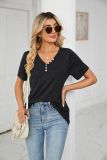 Plain V Neck Buttoned Jersey Top
