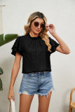 Plain Jacquard Spot Frilled Collar Double Ruffles Sleeves Top