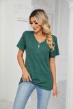 Plain V Neck Buttoned Jersey Top