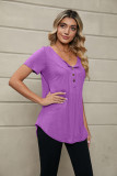 Plain Buttoned Spit Collar Ruffles Top