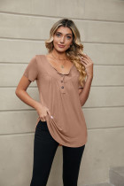 Plain Buttoned Spit Collar Ruffles Top