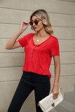 Plain Buttoned Spit Collar Ruffles Top