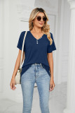 Plain V Neck Buttoned Jersey Top