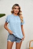 Plain Jacquard Spot Frilled Collar Double Ruffles Sleeves Top