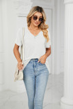 Plain V Neck Buttoned Jersey Top