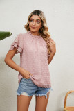 Plain Jacquard Spot Frilled Collar Double Ruffles Sleeves Top