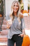 Gray Loose Slouchy Knitted Raglan Sleeves T-shirt