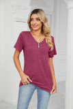 Plain V Neck Buttoned Jersey Top