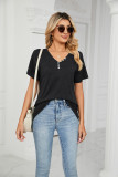 Plain V Neck Buttoned Jersey Top