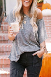 Gray Loose Slouchy Knitted Raglan Sleeves T-shirt