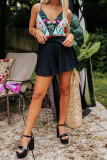 Black Drawstring Waist Flowy Pleated Shorts