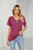 Plain V Neck Buttoned Jersey Top