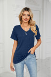Plain V Neck Buttoned Jersey Top
