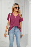 Plain V Neck Buttoned Jersey Top