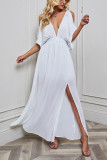 Cold Shoulder Deep V Neck Split Maxi Dress