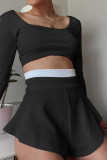 Square Neck Crop Top with Skort Shorts 2pcs Set