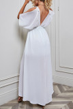 Cold Shoulder Deep V Neck Split Maxi Dress