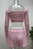 Square Neck Crop Top with Skort Shorts 2pcs Set