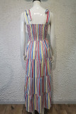 Colorful Stripes Splicing Tiered Sling Dress