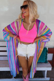 Multicolor Striped Print Oversized Kimono