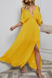 Cold Shoulder Deep V Neck Split Maxi Dress