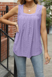 Square Neck Sleeveless Plain Hollow Out Tank Top