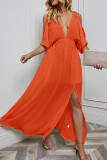 Cold Shoulder Deep V Neck Split Maxi Dress