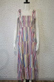 Colorful Stripes Splicing Tiered Sling Dress