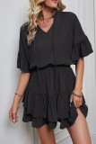 Drawstring Flare Sleeves Ruffle Mini Dress