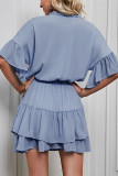 Drawstring Flare Sleeves Ruffle Mini Dress