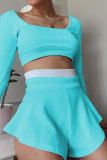 Square Neck Crop Top with Skort Shorts 2pcs Set