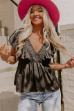 Black V Neck Ruffle Babydoll Peplum Top