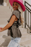 Black V Neck Ruffle Babydoll Peplum Top