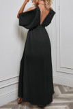 Cold Shoulder Deep V Neck Split Maxi Dress