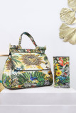 Floral Printed Hand Bag with Purse 2pcs Set MOQ 3pcs
