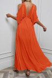 Cold Shoulder Deep V Neck Split Maxi Dress