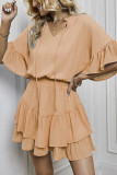 Drawstring Flare Sleeves Ruffle Mini Dress