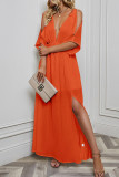 Cold Shoulder Deep V Neck Split Maxi Dress