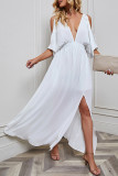 Cold Shoulder Deep V Neck Split Maxi Dress