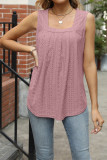 Square Neck Sleeveless Plain Hollow Out Tank Top