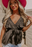 Black V Neck Ruffle Babydoll Peplum Top