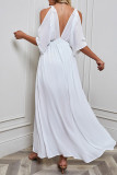 Cold Shoulder Deep V Neck Split Maxi Dress