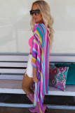 Multicolor Striped Print Oversized Kimono