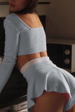 Square Neck Crop Top with Skort Shorts 2pcs Set