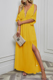 Cold Shoulder Deep V Neck Split Maxi Dress