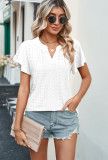 Eyelet Split V Neck Ruffles Sleeves Top